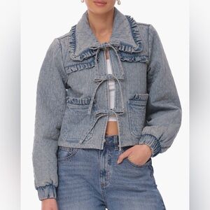 Denim Quilted Tie-Front Jacket